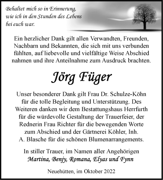 Traueranzeige von Jörg Füger von Märkische Oderzeitung