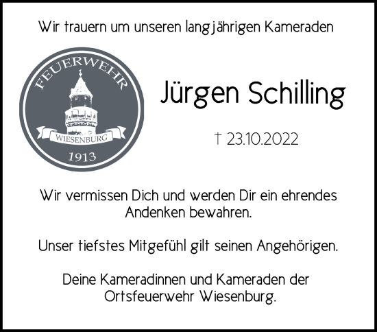 Traueranzeige von Jürgen Schilling von Märkische Oderzeitung