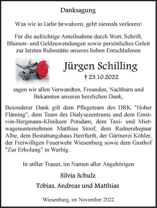 Traueranzeige von Jürgen Schilling von Märkische Oderzeitung