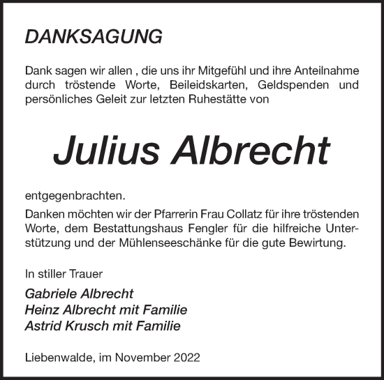 Traueranzeige von Julius Albrecht von Märkische Oderzeitung