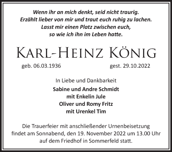 Traueranzeige von Karl-Heinz König von Märkische Oderzeitung