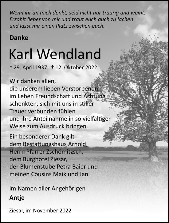 Traueranzeige von Karl Wendland von Märkische Oderzeitung