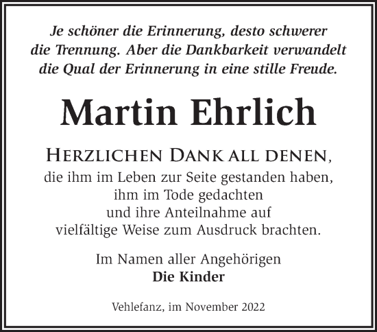 Traueranzeige von Martin Ehrlich von Märkische Oderzeitung