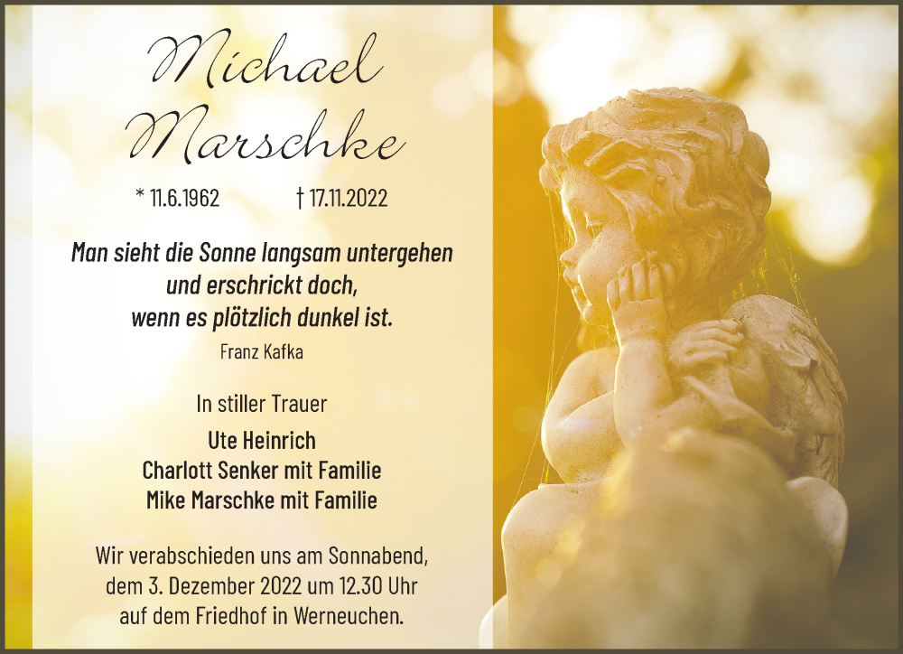  Traueranzeige für Michael Marschke vom 26.11.2022 aus Märkische Oderzeitung