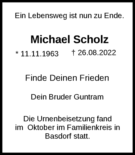 Traueranzeige von Michael Scholz von Märkische Oderzeitung