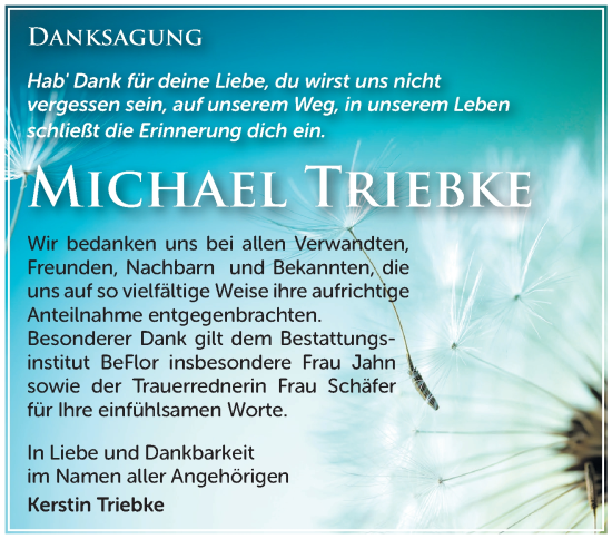 Traueranzeige von Michael Triebke von Märkische Oderzeitung