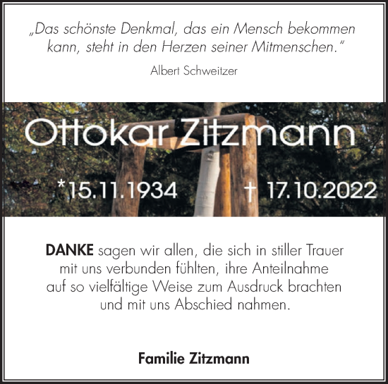 Traueranzeige von Ottokar Zitzmann von Märkische Oderzeitung