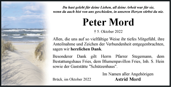 Traueranzeige von Peter Mord von Märkische Oderzeitung