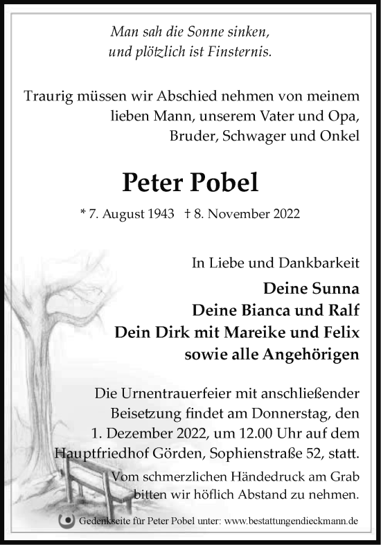 Traueranzeige von Peter Pobel von Märkische Oderzeitung