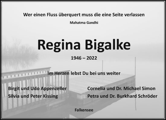 Traueranzeige von Regina Bigalke von Märkische Oderzeitung