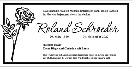 Traueranzeige von Roland Schroeder von Märkische Oderzeitung