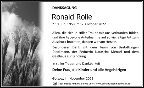 Traueranzeige von Ronald Rolle von Märkische Oderzeitung