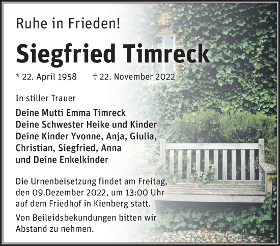 Anzeige Siegfried Timreck