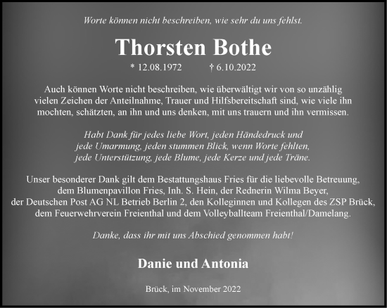 Traueranzeige von Thorsten Bothe von Märkische Oderzeitung