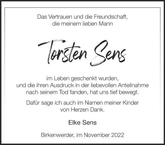 Traueranzeige von Torsten Sens von Märkische Oderzeitung