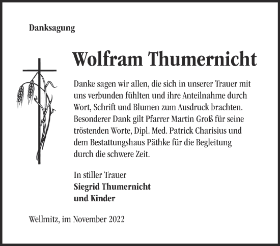 Traueranzeige von Wolfram Thumernicht von Märkische Oderzeitung