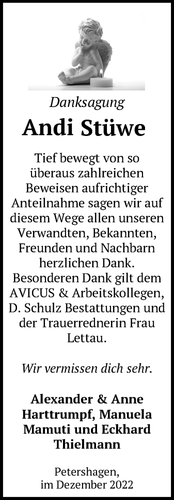 Traueranzeige von Andi Stüwe von Märkische Oderzeitung