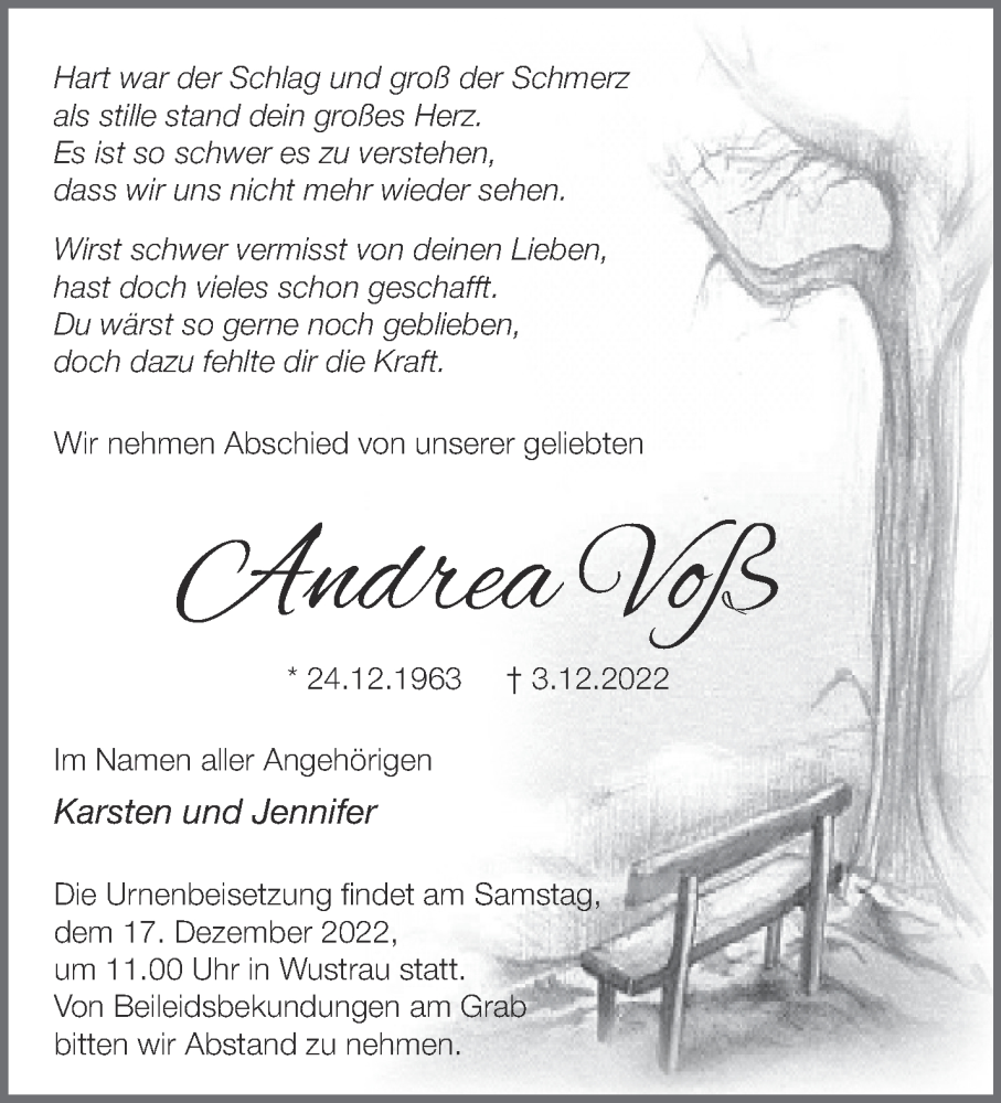  Traueranzeige für Andrea Voß vom 10.12.2022 aus Märkische Oderzeitung