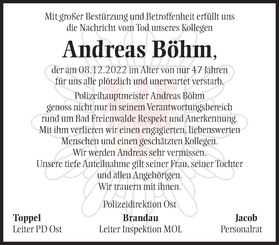 Traueranzeige von Andreas Böhm von Märkische Oderzeitung