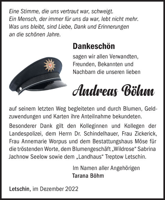 Traueranzeige von Andreas Böhm von Märkische Oderzeitung