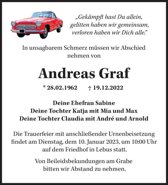 Traueranzeige von Andreas Graf von Märkische Oderzeitung