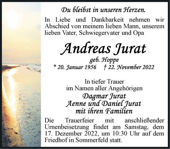 Traueranzeige von Andreas Jurat von Märkische Oderzeitung