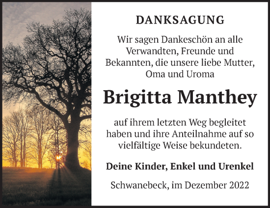 Traueranzeige von Brigitta Manthey von Märkische Oderzeitung