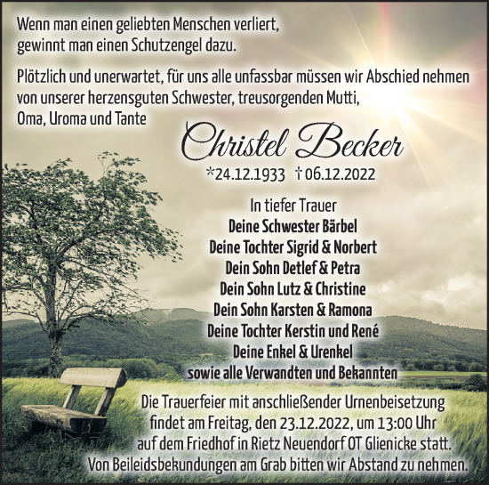 Traueranzeige von Christel Becker von Märkische Oderzeitung