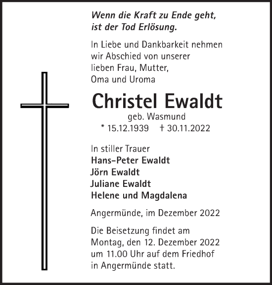 Anzeige Christel Ewaldt