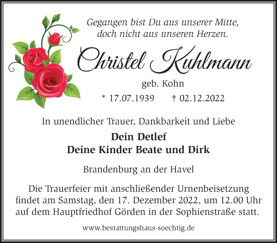 Traueranzeige von Christel Kuhlmann von Märkische Oderzeitung