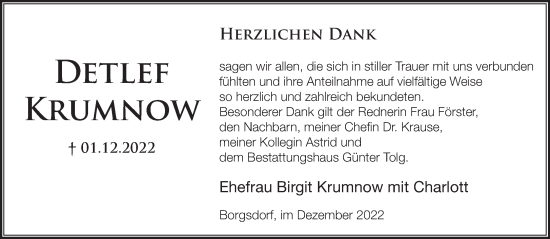 Traueranzeige von Detlef Krumnow von Märkische Oderzeitung