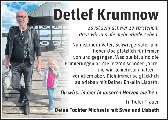 Traueranzeige von Detlef Krumnow von Märkische Oderzeitung