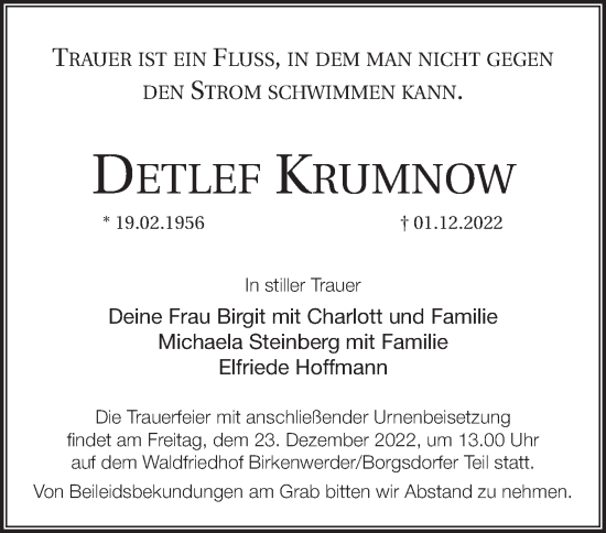 Traueranzeige von Detlef Krumnow von Märkische Oderzeitung