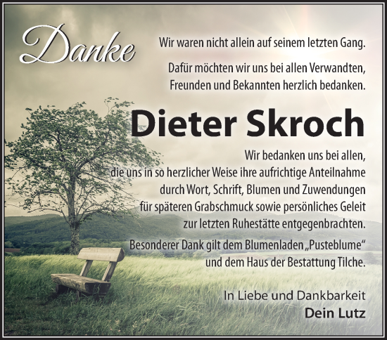 Traueranzeige von Dieter Skroch von Märkische Oderzeitung