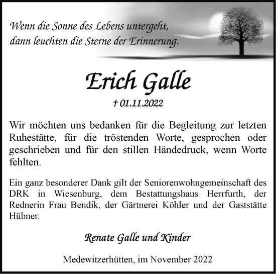 Traueranzeige von Erich Galle von Märkische Oderzeitung