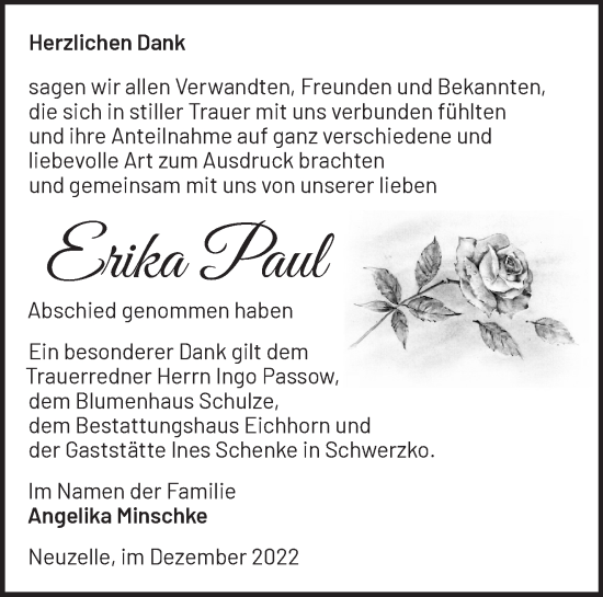 Traueranzeige von Erika Paul von Märkische Oderzeitung