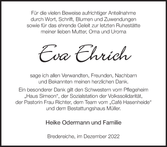 Traueranzeige von Eva Ehrich von Märkische Oderzeitung