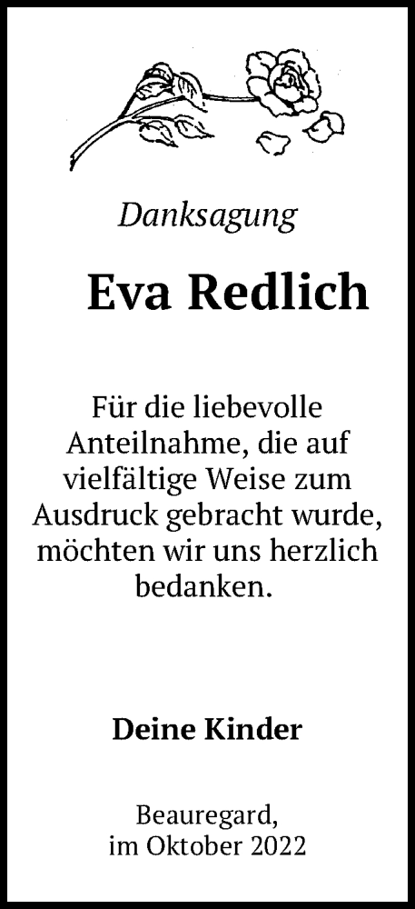 Traueranzeige von Eva Redlich von Märkische Oderzeitung