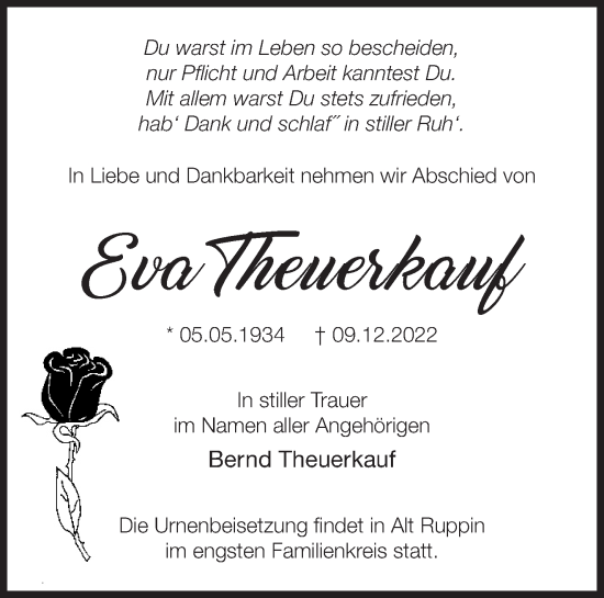 Traueranzeige von Eva Theuerkauf von Märkische Oderzeitung