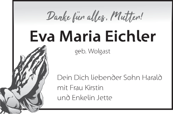 Traueranzeige von Eva Maria Eichler von Märkische Oderzeitung