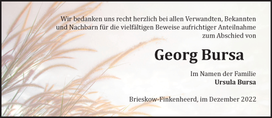 Traueranzeige von Georg Bursa von Märkische Oderzeitung