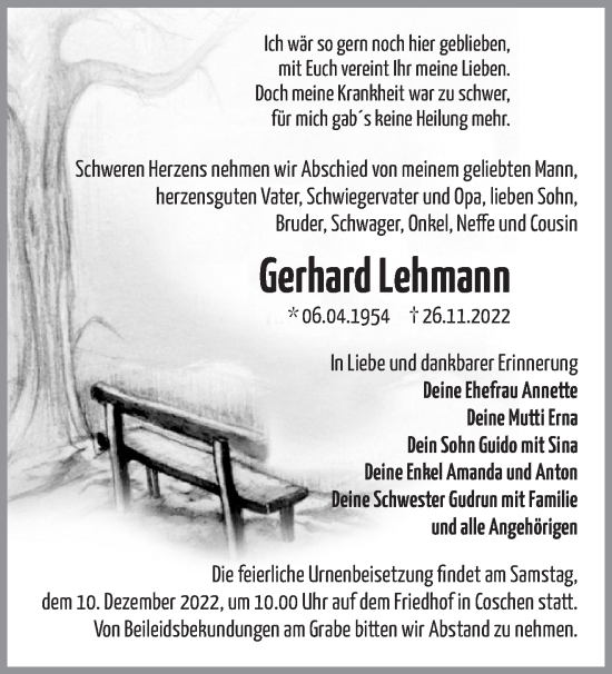 Anzeige Gerhard Lehmann
