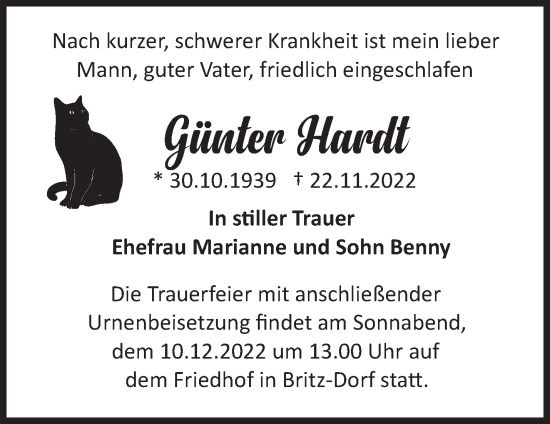 Traueranzeige von Günter Hardt von Märkische Oderzeitung