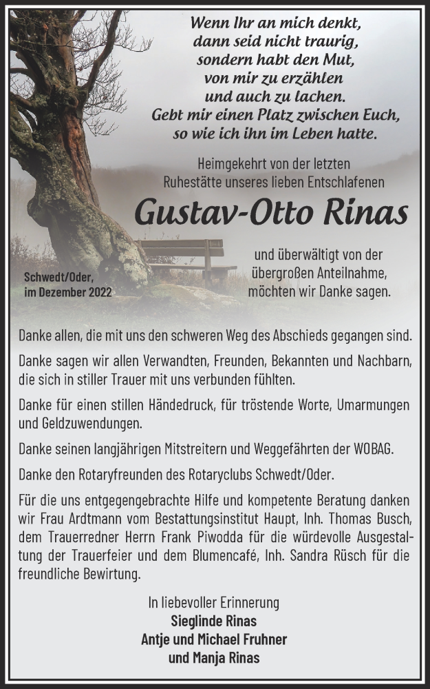  Traueranzeige für Gustav-Otto Rinas vom 17.12.2022 aus Märkische Oderzeitung