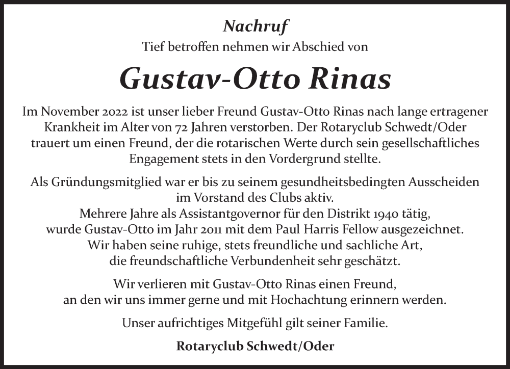  Traueranzeige für Gustav-Otto Rinas vom 10.12.2022 aus Märkische Oderzeitung