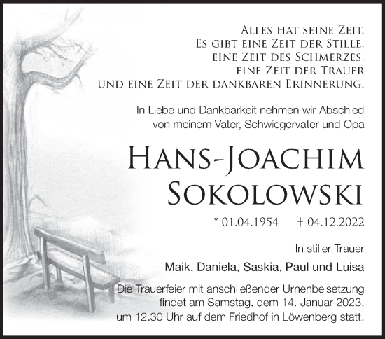 Traueranzeige von Hans-Joachim Sokolowski von Märkische Oderzeitung