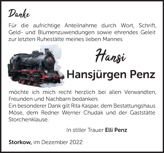 Traueranzeige von Hansjürgen  Penz von Märkische Oderzeitung