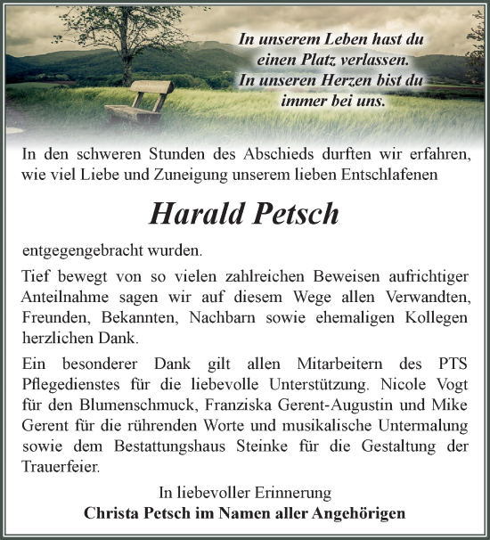 Traueranzeige von Harald Petsch von Märkische Oderzeitung