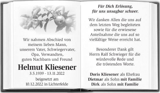 Traueranzeige von Helmut Kliesener von Märkische Oderzeitung