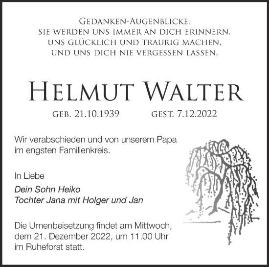 Traueranzeige von Helmut Walter von Märkische Oderzeitung